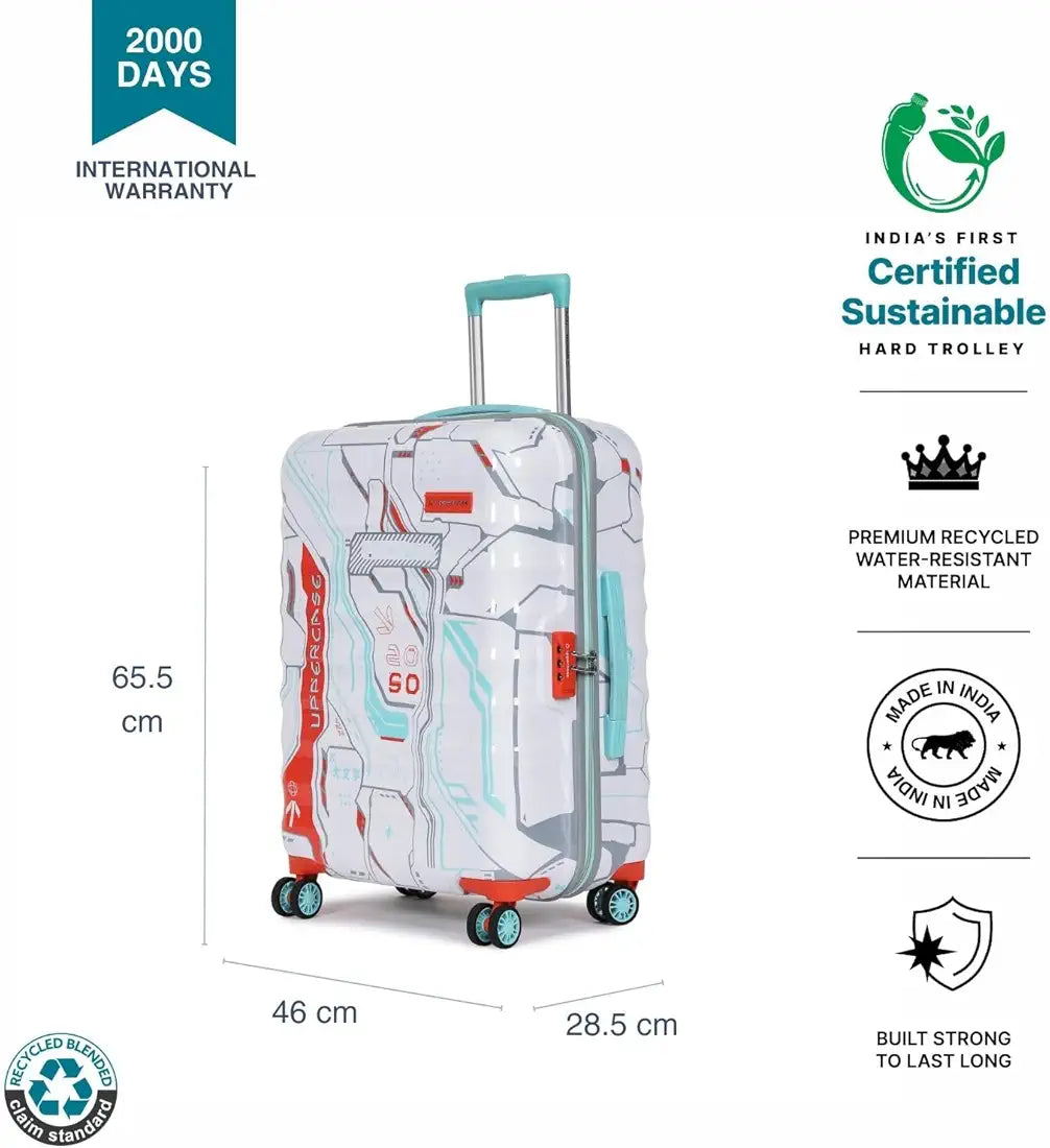 uppercase Polyester Cyber Punk  66Cms|Check-In Inline Trolley Bag For Travel|Polycarbonate Hardshellsided Printed Luggage|Combination Lock|8 Wheel Inline Trolley Bag |,H-65.5 cms,Large