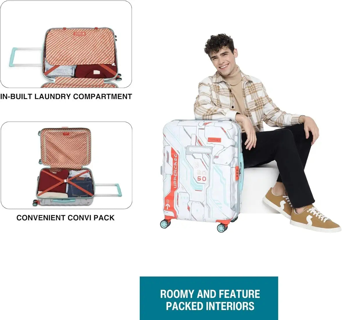 uppercase Polyester Cyber Punk  66Cms|Check-In Inline Trolley Bag For Travel|Polycarbonate Hardshellsided Printed Luggage|Combination Lock|8 Wheel Inline Trolley Bag |,H-65.5 cms,Large