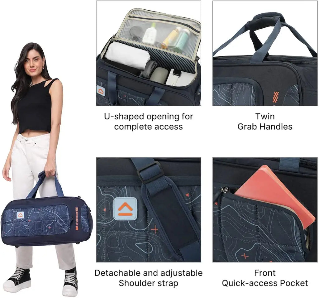 uppercase Topo 55Cm Duffle Bag, 44 Lts, Dust Resistant Travel Bag, Spacious Main Compartment, Adjustable Shoulder Strap, Sustainable Duffle Bag For Women & Men, 1500 Days Warranty 