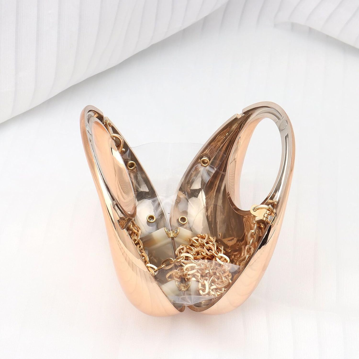 Moon Clutch Purse Acrylic Evening Handbag for Women Crossbody Sling Bags with Detachable Chain Strap Glossy Stylish Latest Ladies Girls Small Size Cute Wallet Party Wedding Gift item