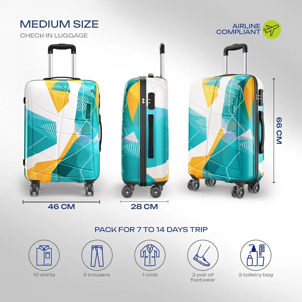 Safari Luma Neo 8 Wheels 66cm Medium Size Trolley Bag, Hard Case Printed Polycarbonate, 360 Degree Wheeling Checkin Luggage for Men & Women, Suitcase for Travel, Trolley Bags for Travel, Multicolour