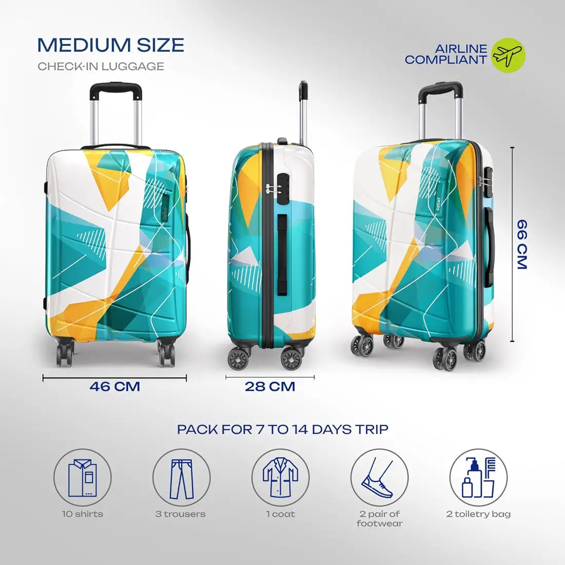 Safari Luma Neo 8 Wheels 66cm Medium Size Trolley Bag, Hard Case Printed Polycarbonate, 360 Degree Wheeling Checkin Luggage for Men & Women, Suitcase for Travel, Trolley Bags for Travel, Multicolour