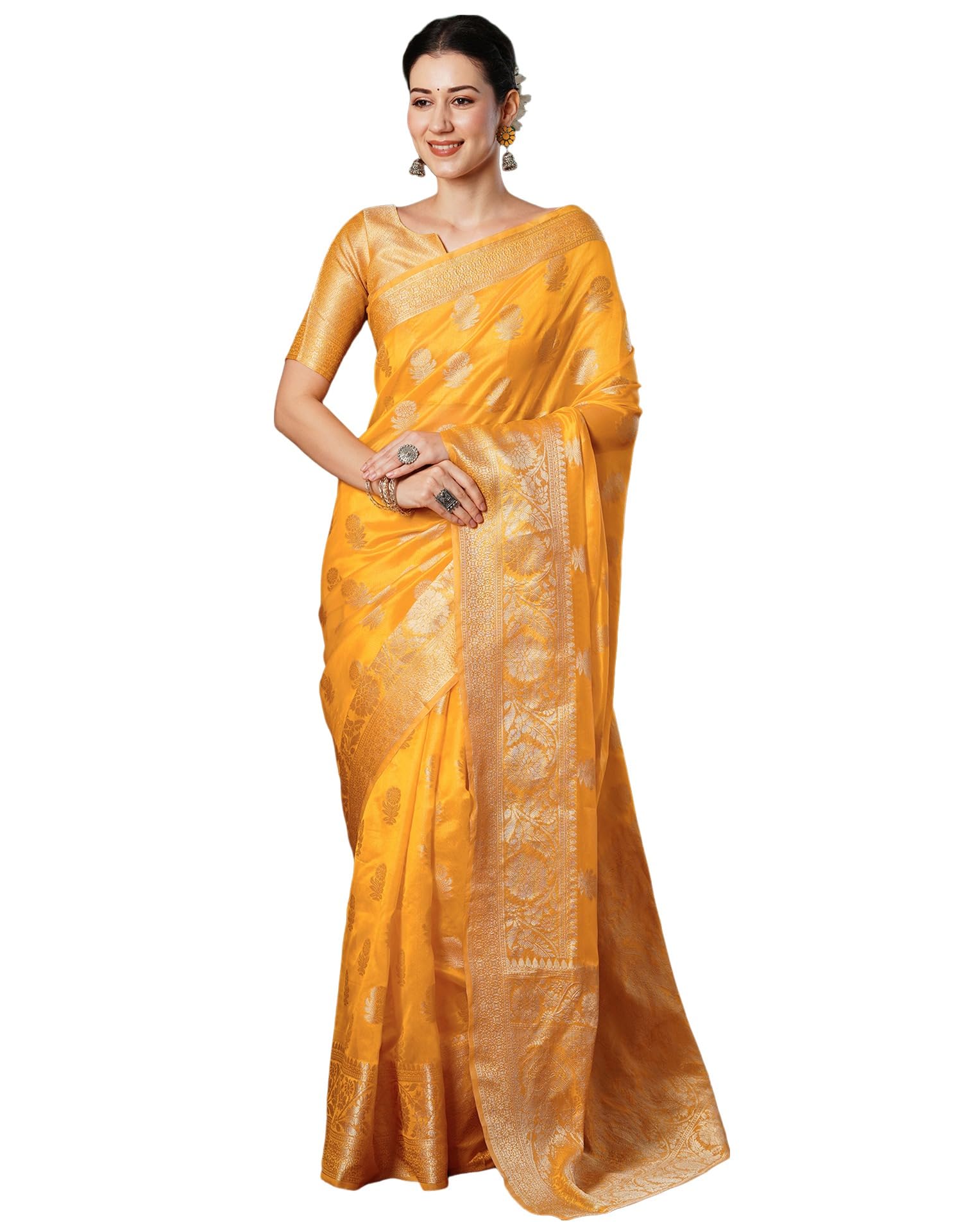 SIRIL Women's Banarasi Soft Silk Saree Pure Silk With Unstitched Blouse Piece