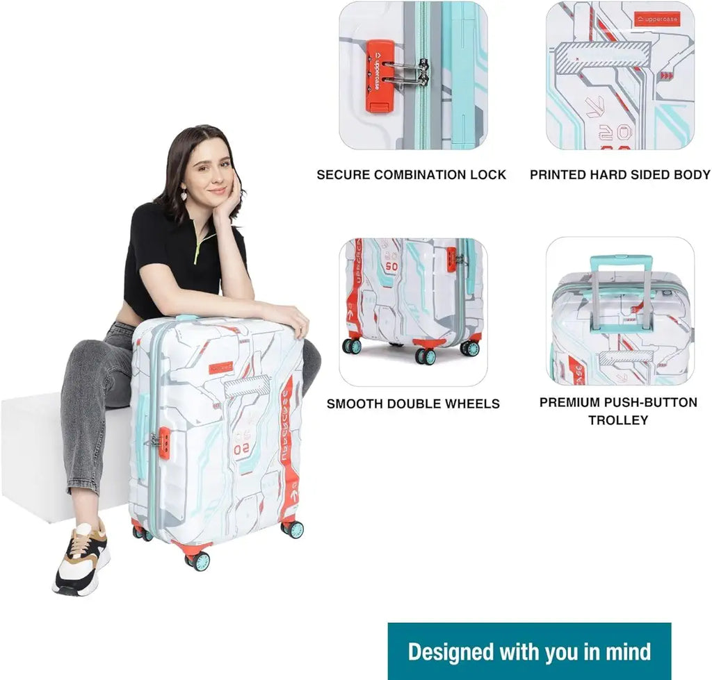uppercase Polyester Cyber Punk  66Cms|Check-In Inline Trolley Bag For Travel|Polycarbonate Hardshellsided Printed Luggage|Combination Lock|8 Wheel Inline Trolley Bag |,H-65.5 cms,Large