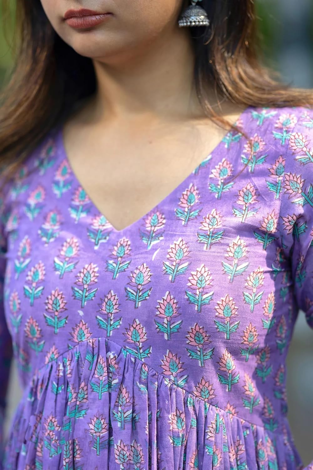 Nermosa Women Printed Anarkali Kurta and Pant Set with Dupatta