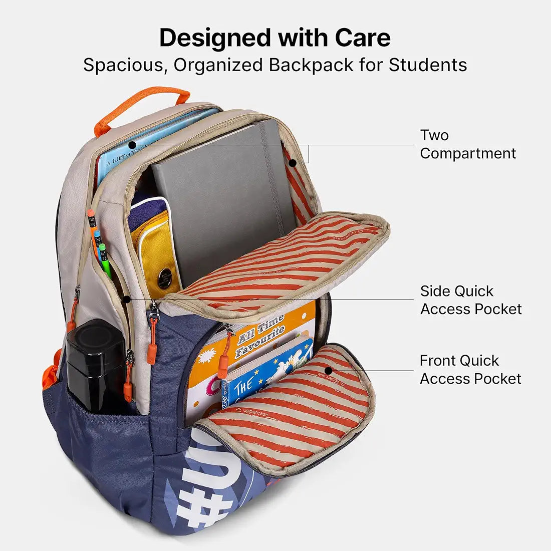 uppercase 33L Campus 04 | School Bag | Double Compartment with Top & Side Quick Access Pocket | Well- Padded Backpack | Side Water-Bottle Pocket | Unisex | 750 Days Warranty 