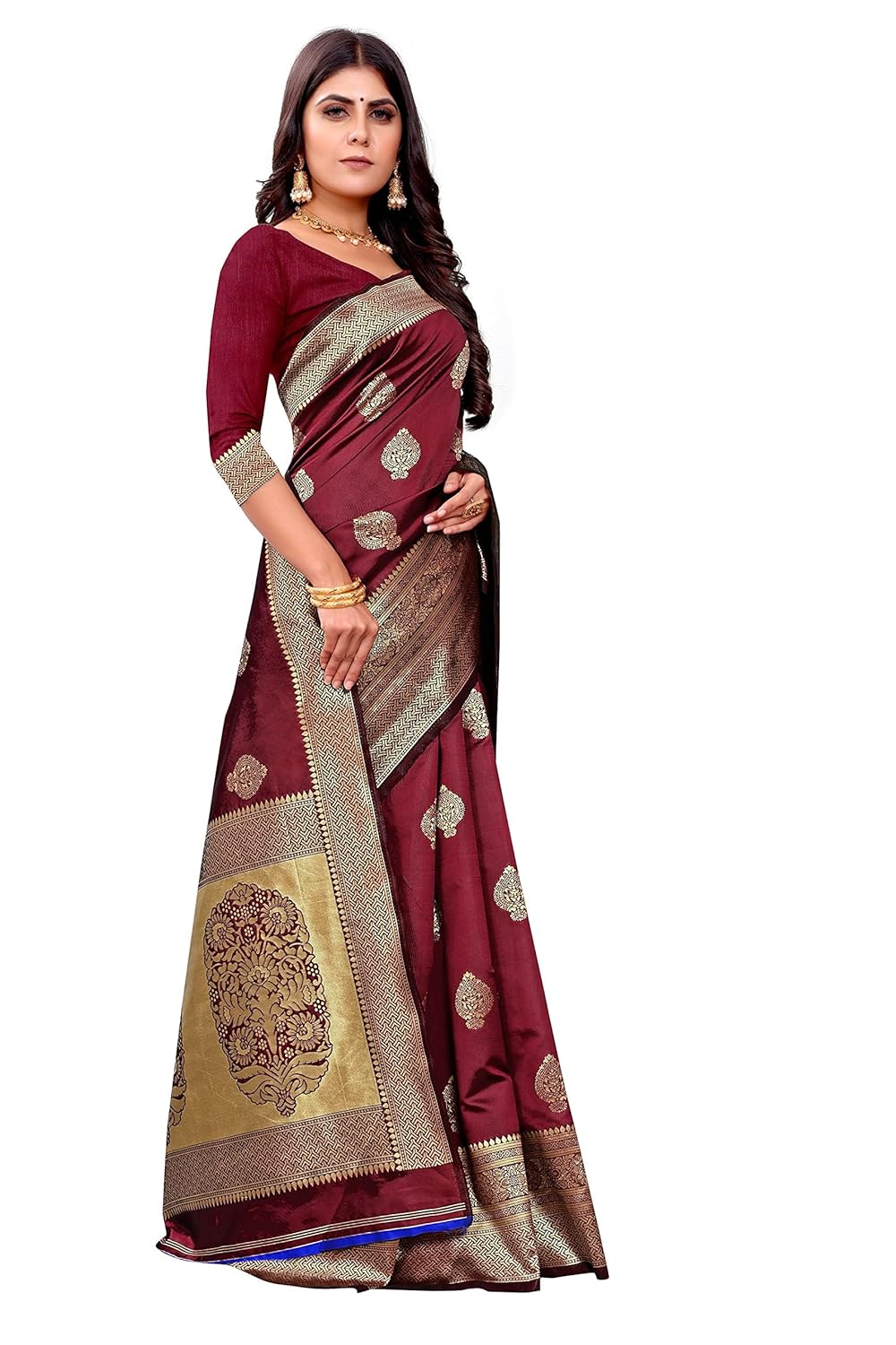 C J Enterprise Women's Kanjivaram Art Silk Saree Soft Banarasi Style Sari With Blouse Piece For Wedding (Pari122-51)