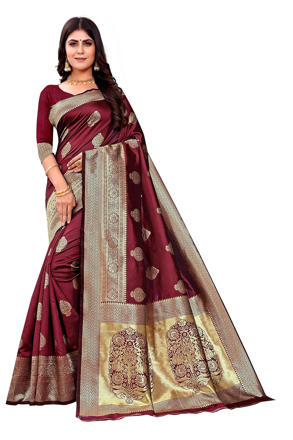 C J Enterprise Women's Kanjivaram Art Silk Saree Soft Banarasi Style Sari With Blouse Piece For Wedding (Pari122-51)