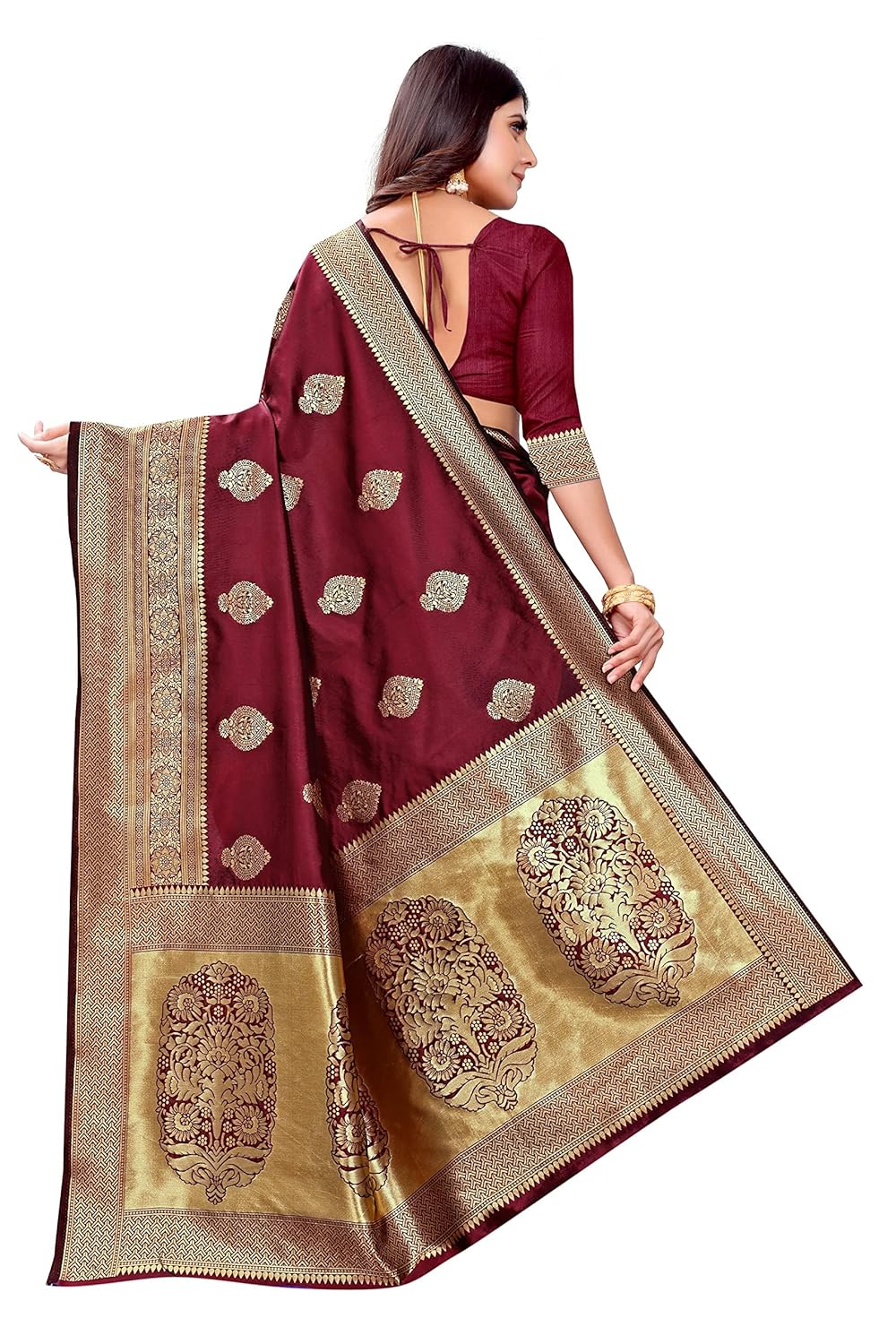 C J Enterprise Women's Kanjivaram Art Silk Saree Soft Banarasi Style Sari With Blouse Piece For Wedding (Pari122-51)