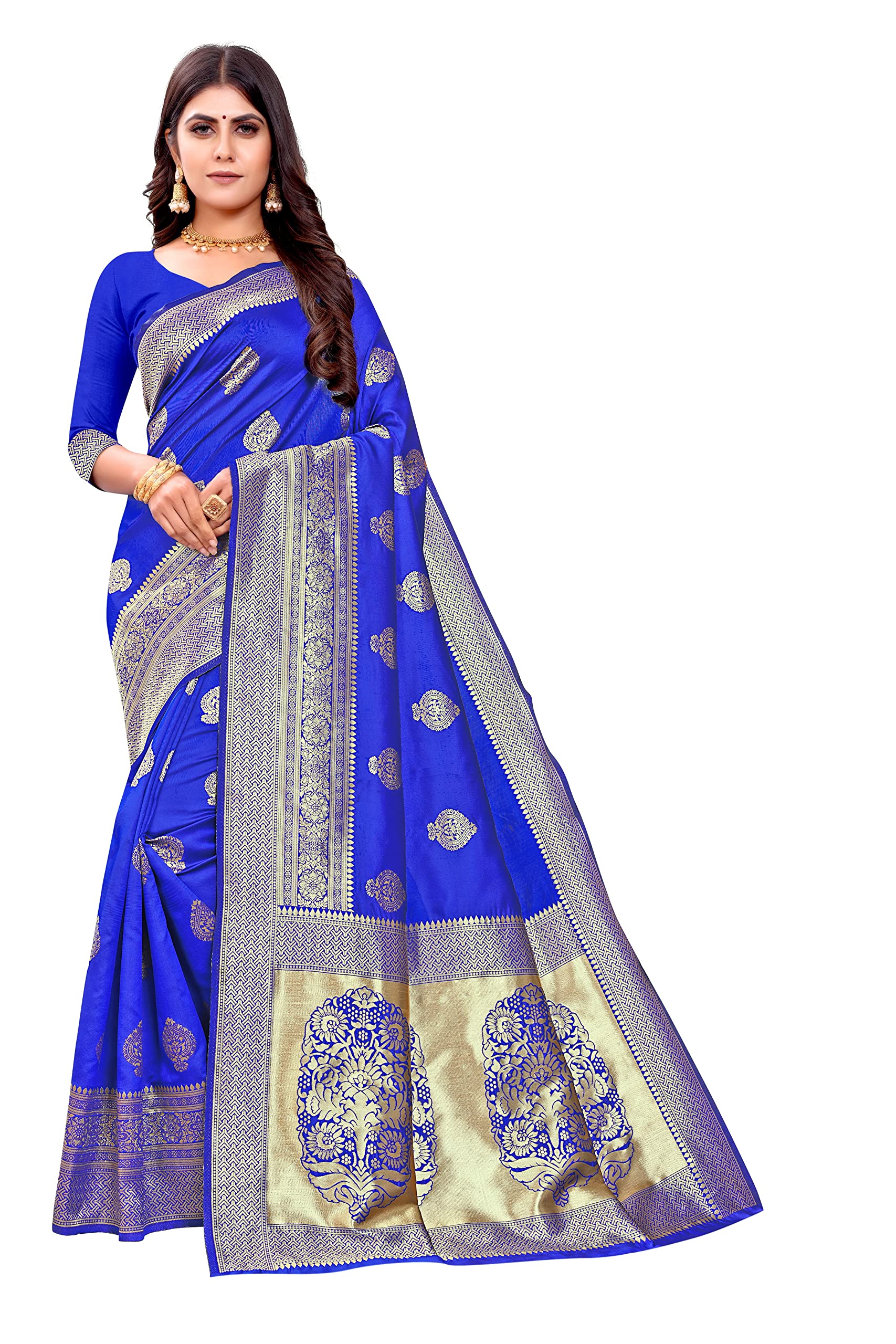 C J Enterprise Women's Kanjivaram Art Silk Saree Soft Banarasi Style Sari With Blouse Piece For Wedding (Pari122-51)